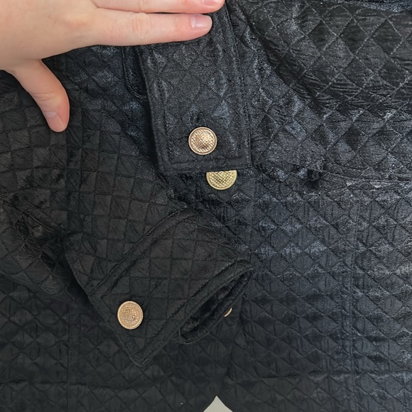 Laura Ashley Black and Gold Diamond‎ Quilt Style Jacket Size Large - Picture 5 of 6